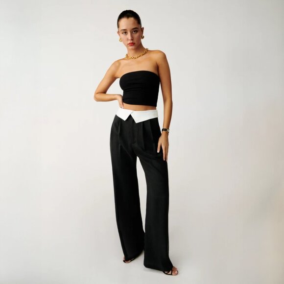 Reformation Pants - Reformation | Stevie Straight Leg Trouser Pants in Black & White